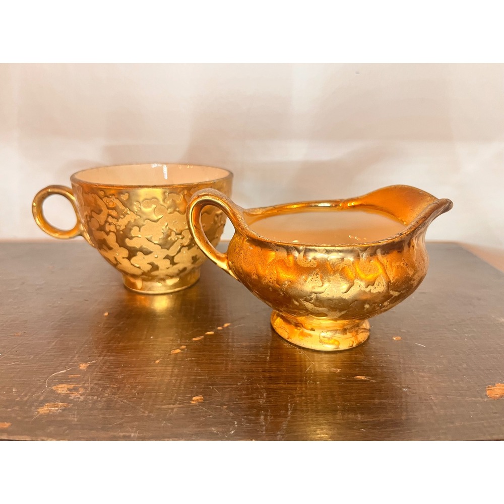 Dixon Art Studios Vintage 22KT Weeping Gold Encrusted Creamer and Cup Set